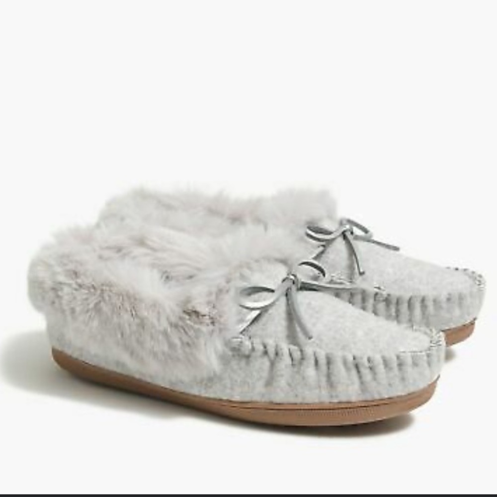 J. Crew Factory Heathered faux-shearling moccasin slippers